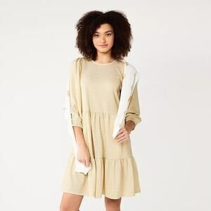 Draper James RSVP Size Large Cream & Gold Micro Houndstooth Tiered Skater Dress